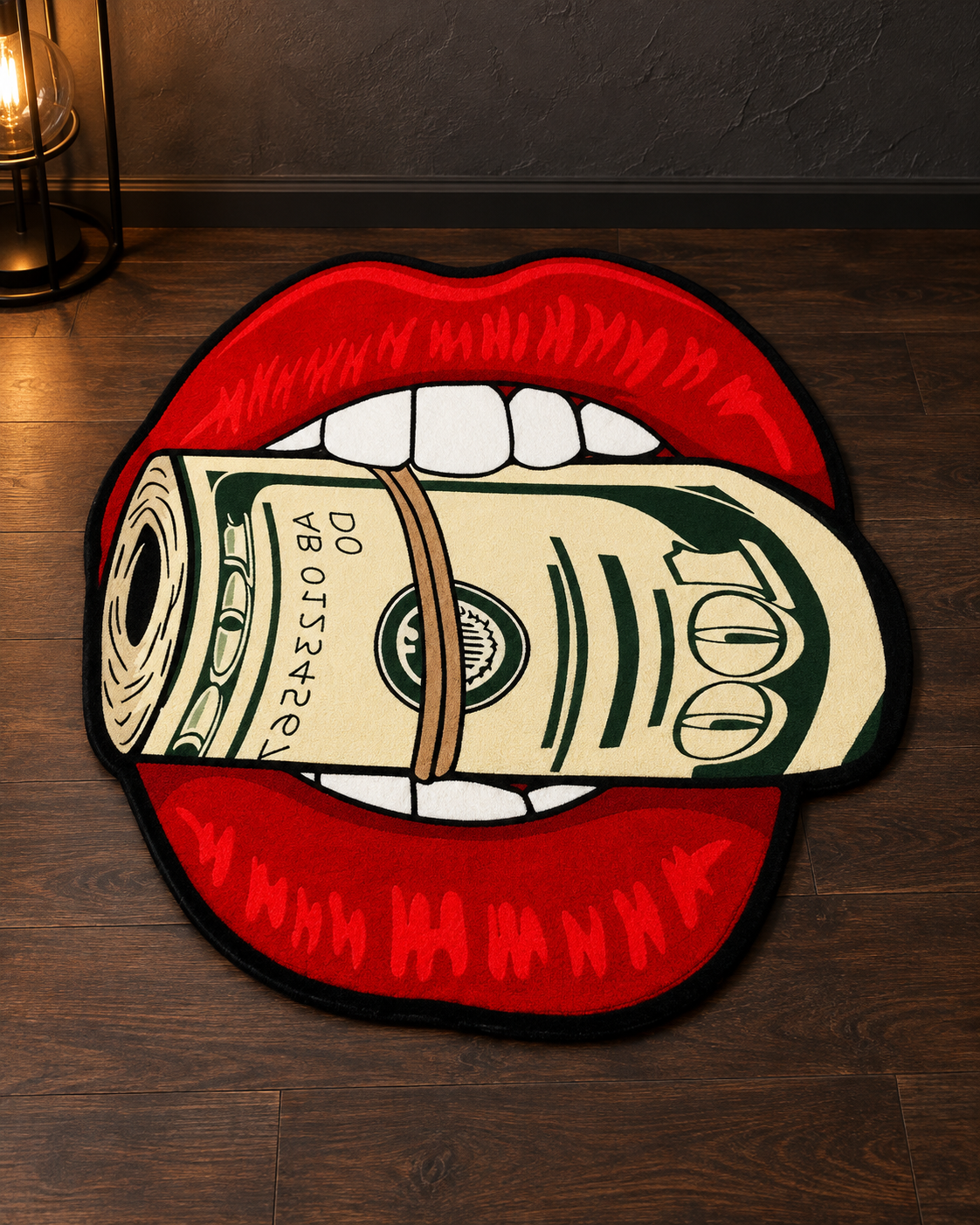 Red Lips & Banknote Statement Rug — main view