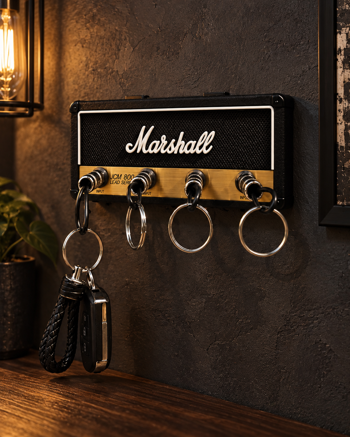 Amplifier-Style Wall Key Holder — detail view
