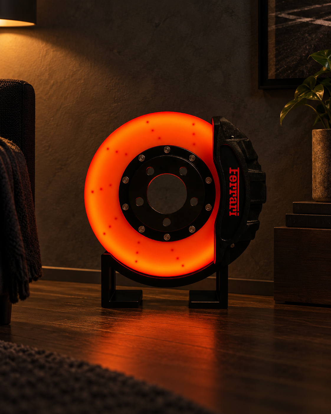 Ferrari-Style Brake Disc LED Lamp — room setting