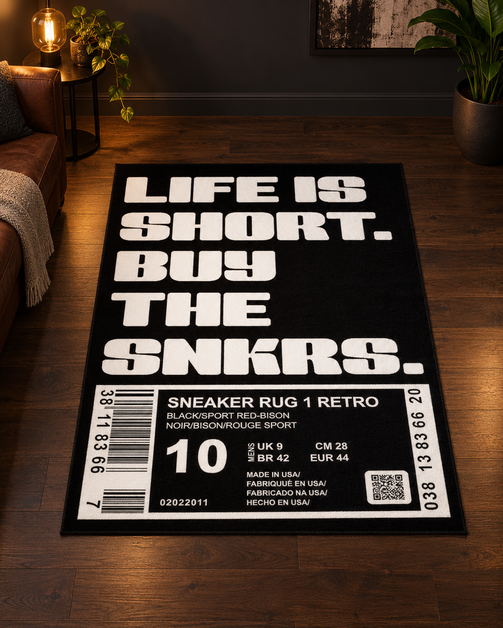 Sneaker Tag Statement Rug — styled product view 1