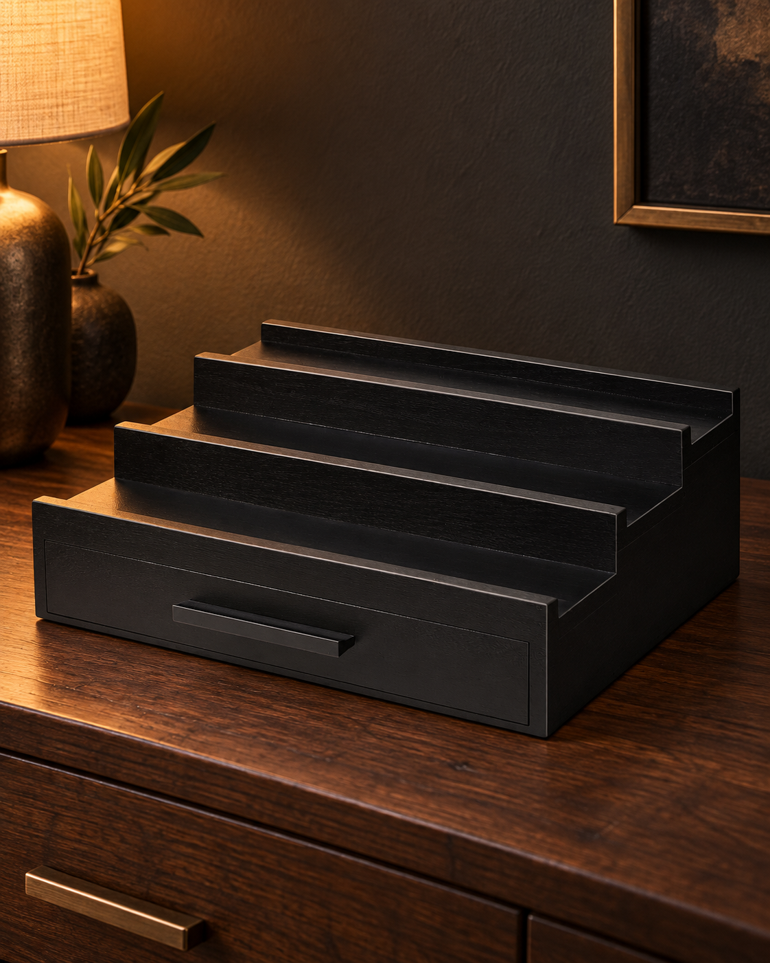 Fragrance Display Stand with Drawer — styled product view 1