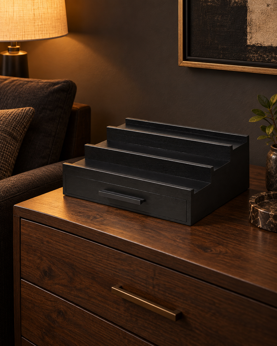 Fragrance Display Stand with Drawer — styled product view 2