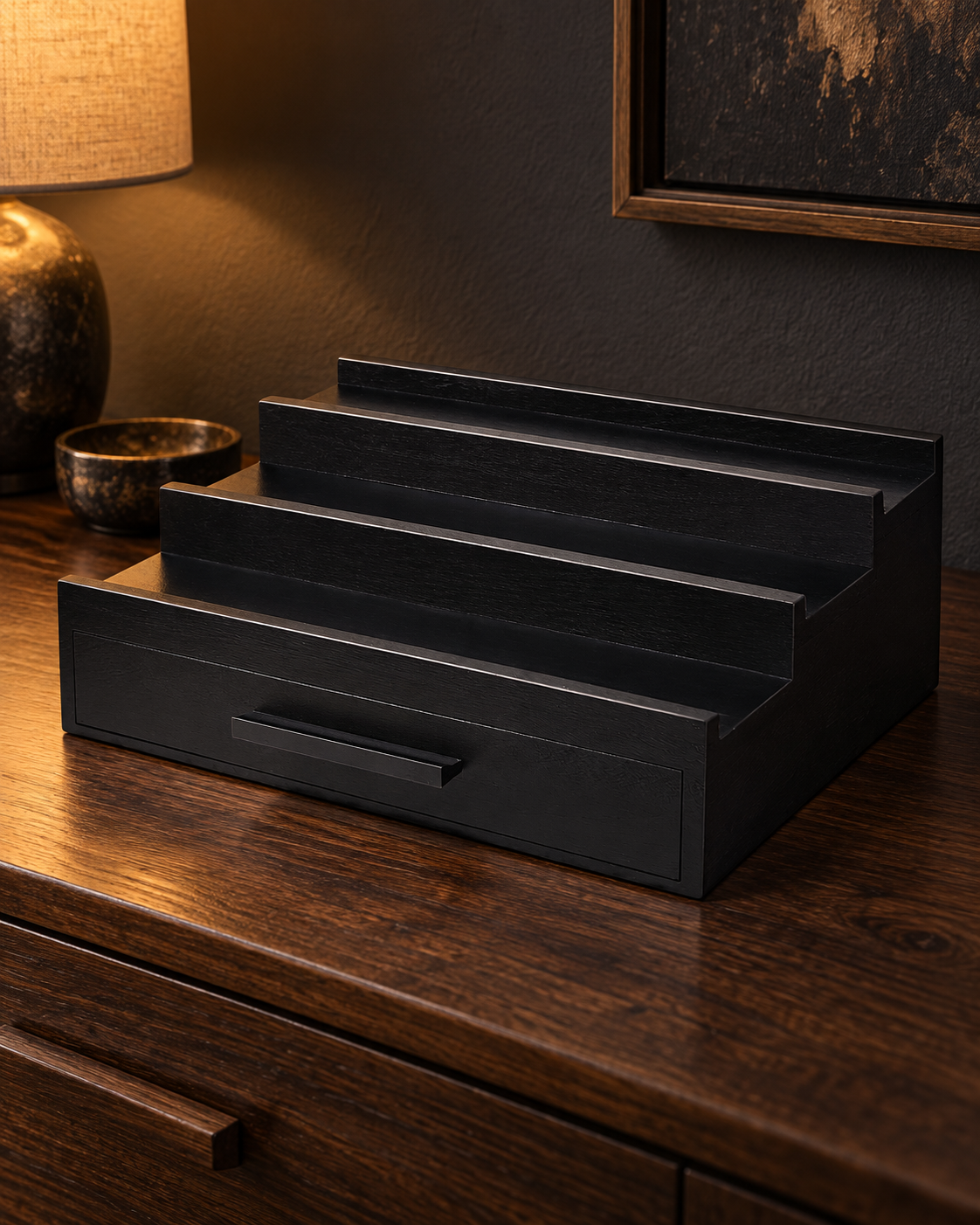 Fragrance Display Stand with Drawer — styled product view 3