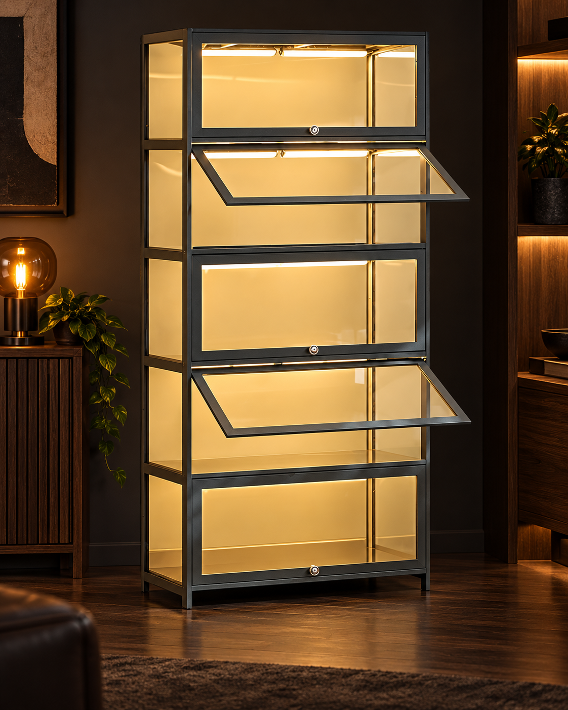 Grey Curio Display Cabinet — styled product view 1