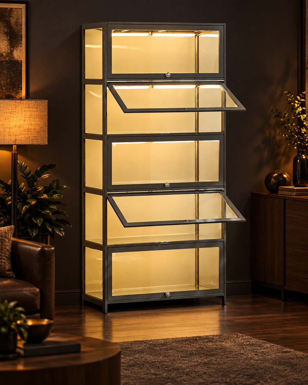 Grey Curio Display Cabinet — styled product view 2