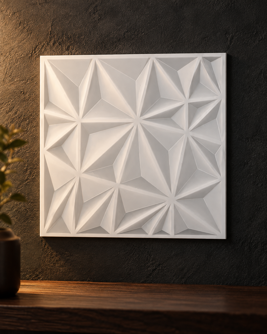 3D Diamond Wall Panels — styled in a dark room