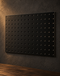Black Metal Pegboard — styled in a dark room