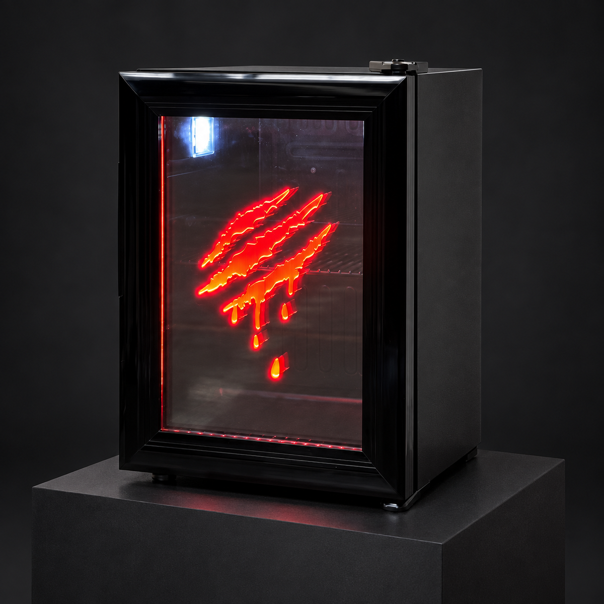 Red Claw Mini Fridge in a digitally styled studio setting based on supplier photography.