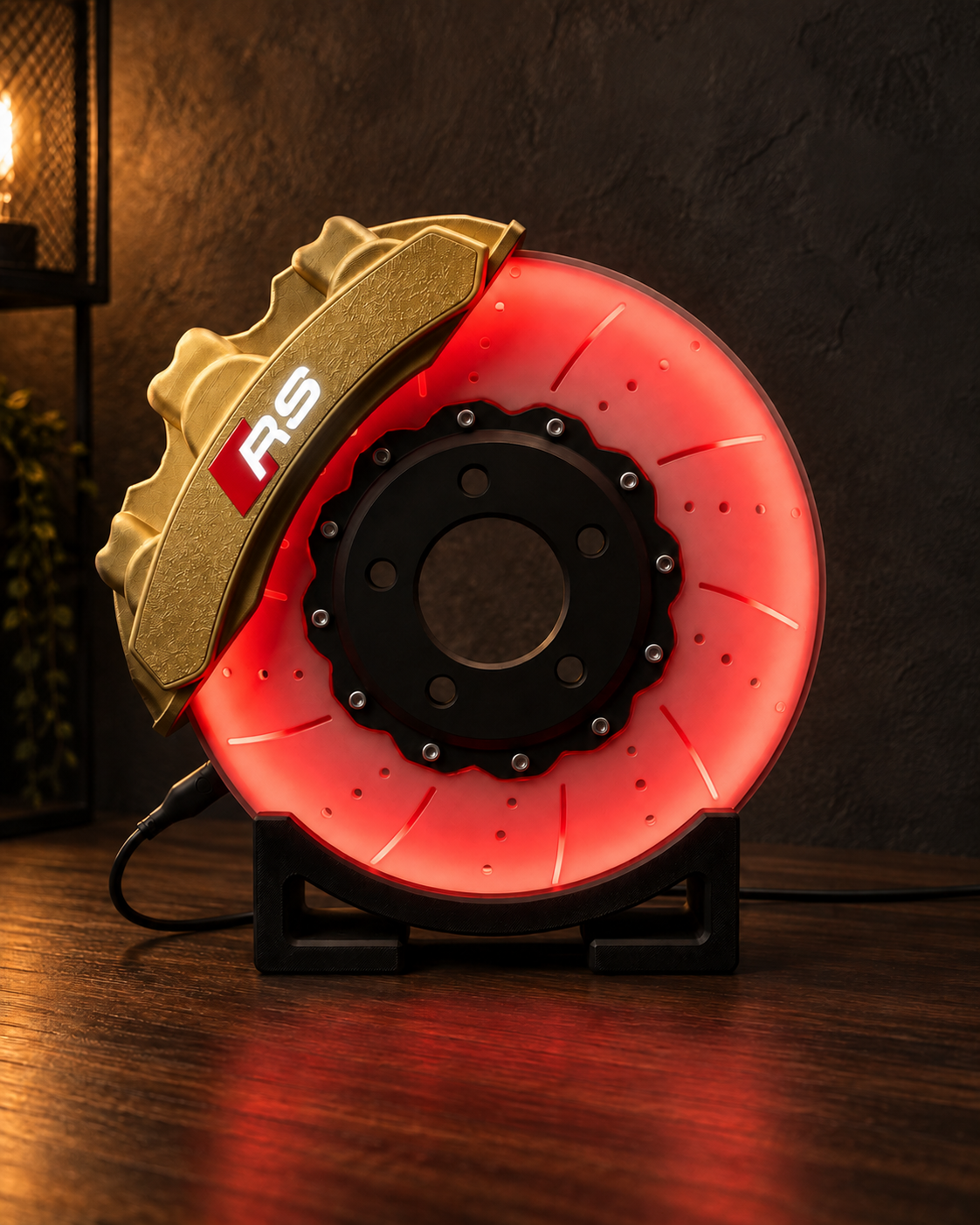 RS6-Inspired Brake Disc LED Lamp — Gold caliper colour preview