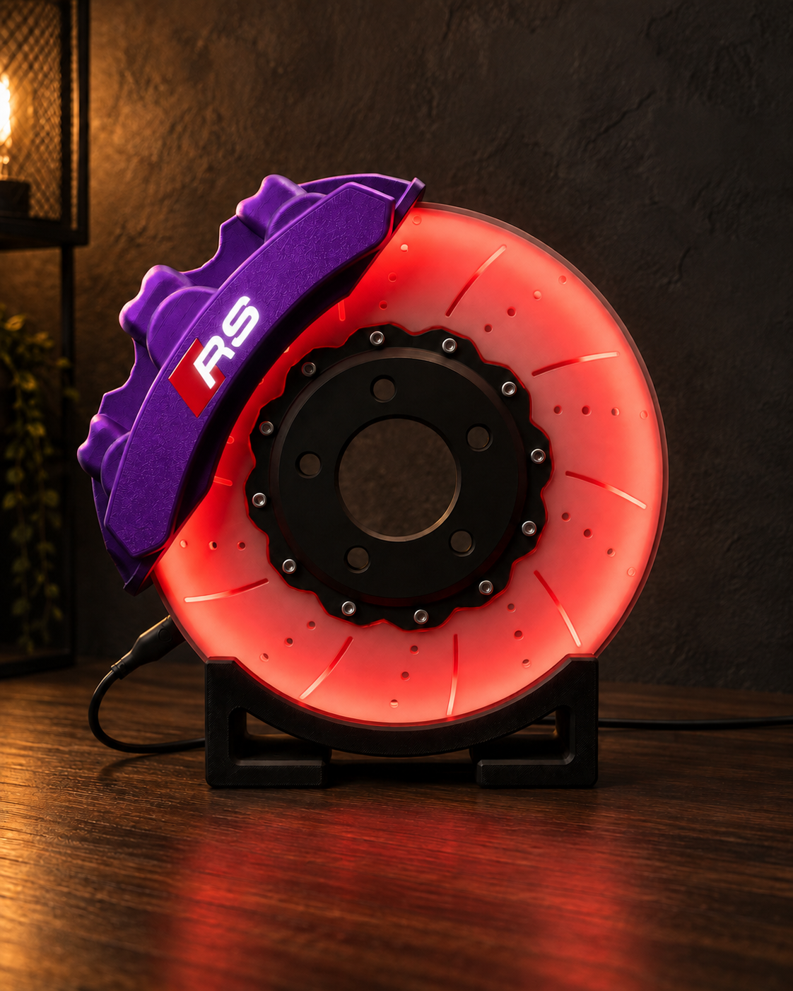 RS6-Inspired Brake Disc LED Lamp — Purple caliper colour preview