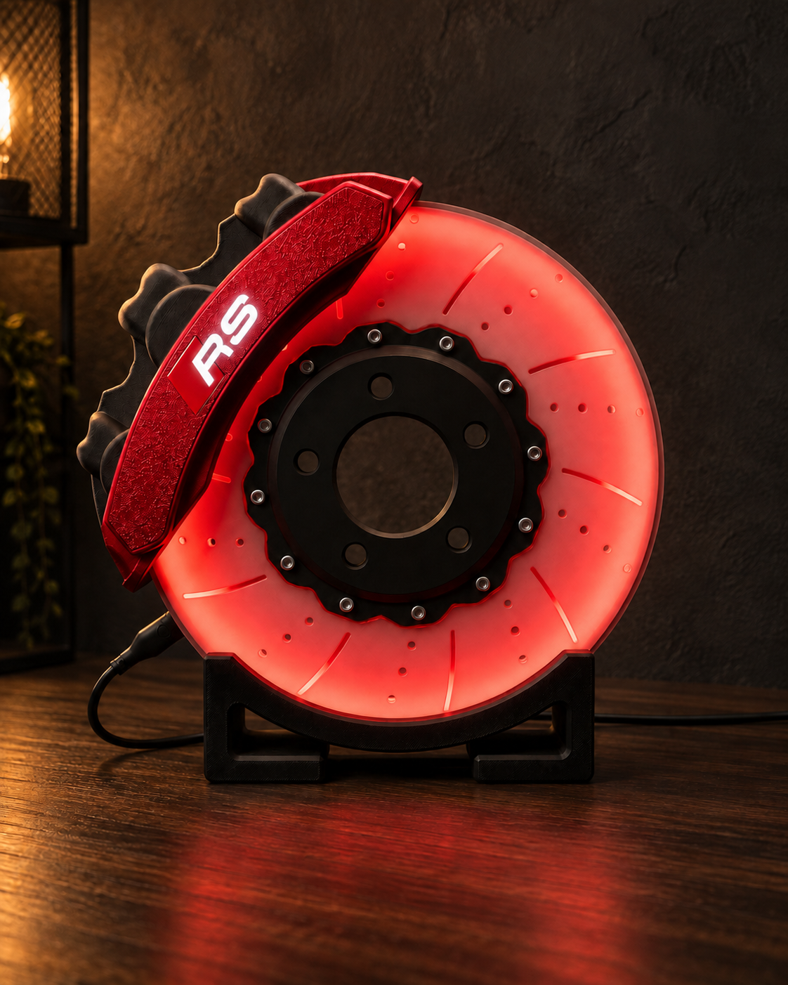 RS6-Inspired Brake Disc LED Lamp — Red caliper colour preview