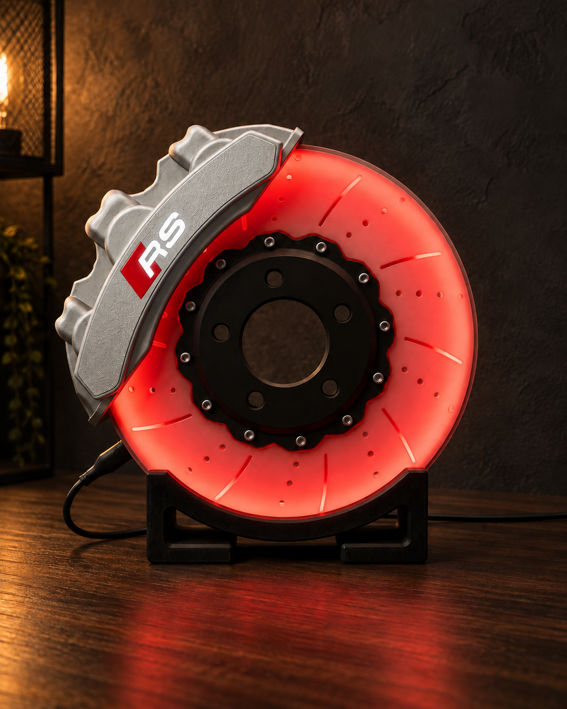 RS6-Inspired Brake Disc LED Lamp — Silver caliper colour preview