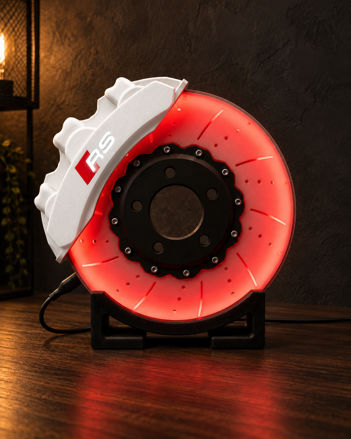 RS6-Inspired Brake Disc LED Lamp — White caliper colour preview
