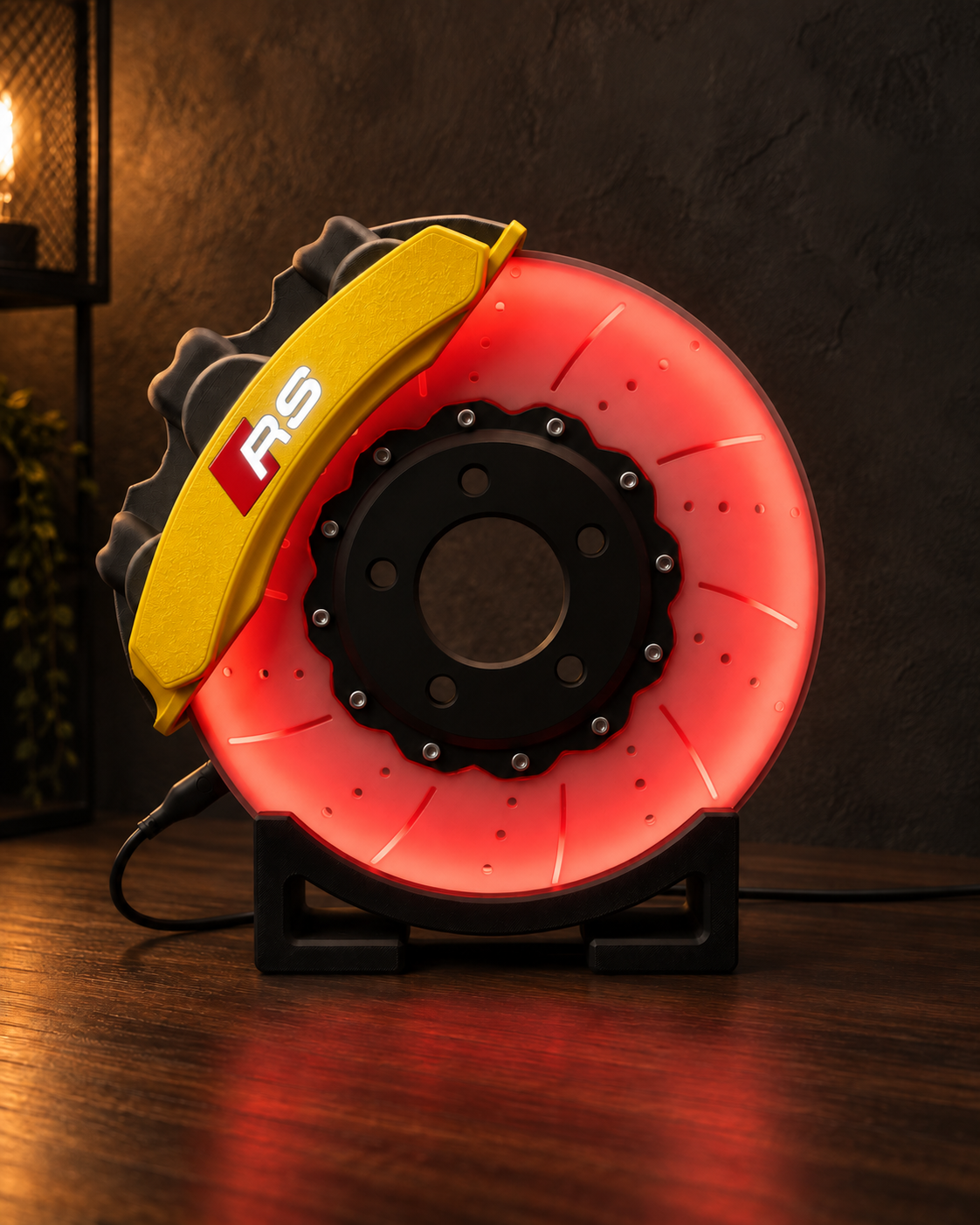 RS6-Inspired Brake Disc LED Lamp — Yellow caliper colour preview