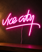 Vice City Neon Sign — styled in a dark room